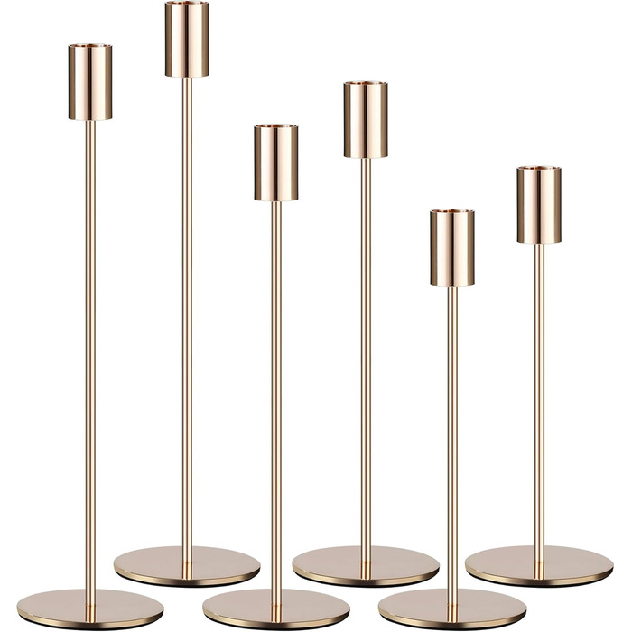 Набір із 6 свічників, канделябри-свічки 33/28/23 см, високі свічники, декоративні вінтажні металеві свічники для святкування днів народження, річниць, весіль, декору дому (чорний) Чорний 6 шт. (золотий 6 шт. )