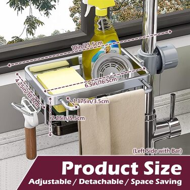 Органайзер для раковини LACEEZEN, тримач для губки для кранів діаметром 1,78-2,8 см, круглий, компактний тримач для рушників для кухні, (сріблястий, лівий)