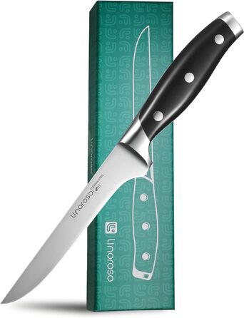 Ніж для чищення овочів linoroso 9 см Ніж для чищення овочів Гострі ножі для фруктів Кухонні ножі Маленькі кухонні ножі Німецькі поковки з вуглецевої сталі Ергономічна ручка з елегантною подарунковою коробкою - Classic Series (5.7-дюймовий обвалочний ніж)