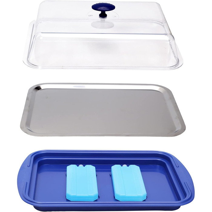 Предметів Високоякісний набір лотків, що складається з міцної оболонки, підноса з нержавіючої сталі, двох батарей охолодження та витяжки для зберігання продуктів, транспортування та перенесення вантажів із силікону, (синій), 6
