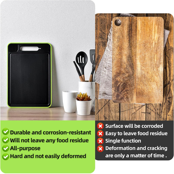 Доска для размораживания и нарезки 31 x 21 см, черный/зеленый UptVin