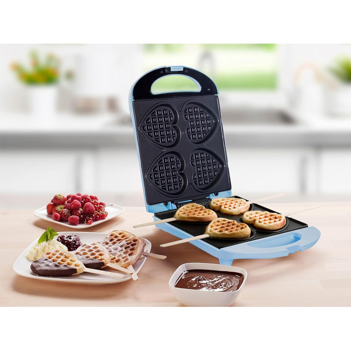 Вафельниця для вафель у формі серця на паличці 780 Вт, блакитний Bestron