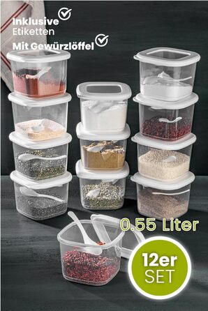 Банки для хранения с герметичными крышками Набор из 24 контейнеров для хранения БЕЗ БИСФЕНОЛА А Для мюсли, хранения муки и сахара Практичный кухонный ящик для хранения всех продуктов (набор из 12 белых 550 мл)