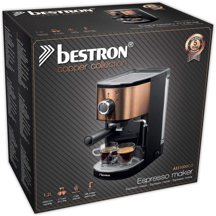 Еспресо-машина на 2 чашки, 1450 Вт Bestron