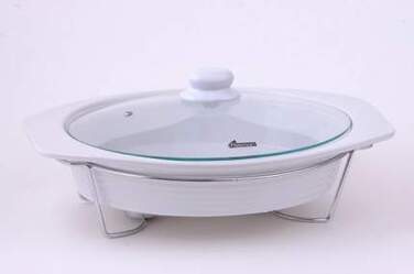 Овальный мармит с крышкой Fissman 38х9,5 см с подставкой для греющей свечи (6011)