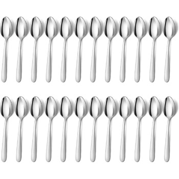 Матові чорні чайні ложки BEWOS, 16 шт. , ложки з нержавіючої сталі 13,7 см / 5,39 дюйма, чудова серія кавових ложок, десертні ложки, які можна мити в посудомийній машині, ідеально підходять для дому, ресторанів, вечірок тощо (срібна кругла ручка (звичайна