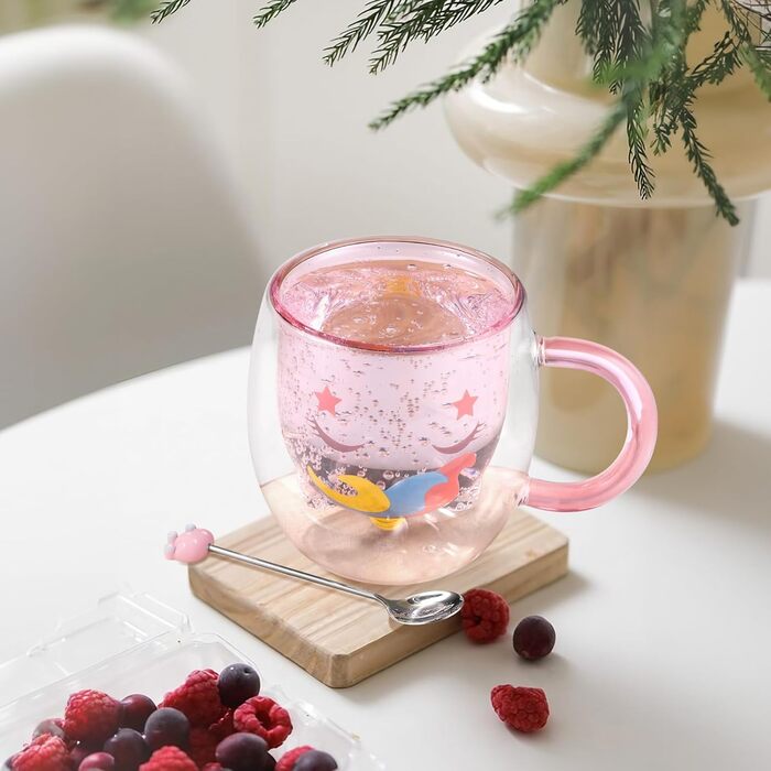 Двостінні милі келихи для лате макіато з різдвяною ялинкою 270 мл Кавова чашка Різдвяна кружка з ситечком для чаю з різдвяною ялинкою Чайні склянки для молока, льоду, різдвяні подарунки для жінок і дітей (Тип 7-чашка єдинорога, Тип 7-280 мл*1)