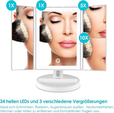Дзеркало косметичне настільне з підсвічуванням та 10-кратним збільшенням Vialex