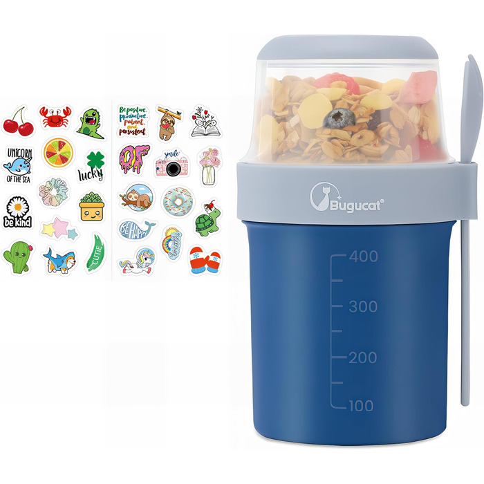 Стаканчик для хлопьев 870 мл с ложкой, синий Bugucat