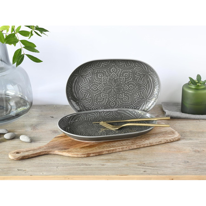 Серія Набір посуду Orient Mandala з 18 предметів, набір тарілок з порцеляни (набір тарілок 2 шт. и, камінь), 21627