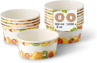 Картонні стаканчики для морозива BIOZOYG 50 шт. 100 мл Десертні стаканчики з покриттям Одноразові стаканчики для снеків Стаканчики для морозива Вафельні стаканчики Десертні одноразові стаканчики Морозиво Заморожений йогурт Фрукти Кафе-морозиво (100 мл (10