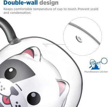 Двостінні милі різдвяні склянки для лате макіато 270 мл Кавова чашка Різдвяна кружка з ситечком для чаю Різдвяна ялинка Чайні склянки для молока, льоду, різдвяні подарунки для жінок і дітей (Тип 5 - Французький бульдог, Тип 5 - 280 мл * 1)