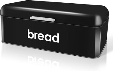 Хлібниця Herogo, Чорна хлібниця з відкидною кришкою, вінтажна металева коробка для зберігання Контейнер для хліба, тостів, печива, великої місткості та сучасного дизайну (42 x 22,5 x 16 см)