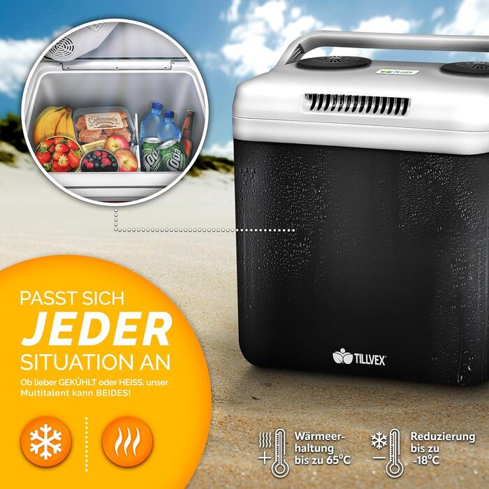 Електричний холодильник tillvex 32 л Міні-холодильник 230 В та 12 В для автокемпінгу Охолоджує та обігріває ЕКО-режим (антрацит)
