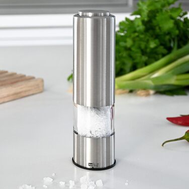 Набір електричних млинів для солі та перцю AdHoc з 2 чорно-білих тропіків з керамічною кавомолкою, регульованою дрібною та грубою, включаючи сіль і перець (нержавіюча сталь)