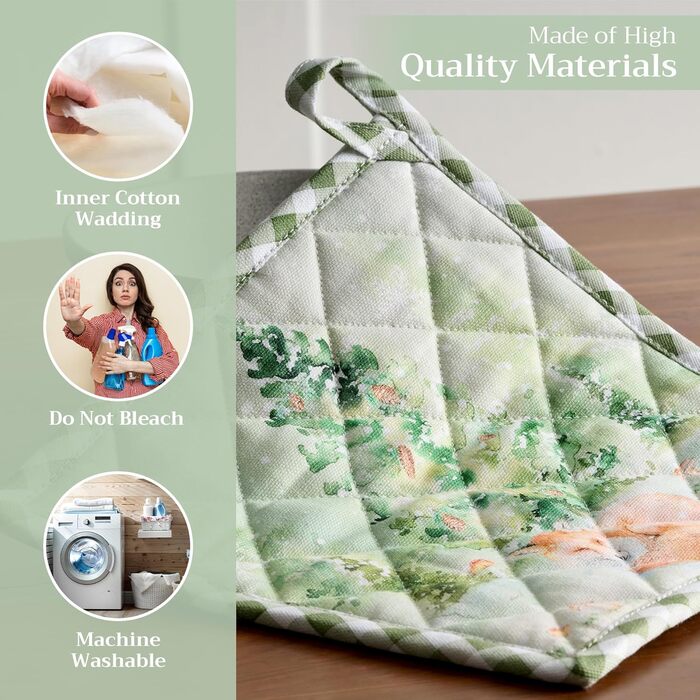 Рукавички для духовки Maison d&39 Hermine, підставки для каструль, 100 бавовна, термостійкі кухонні рукавички, рукавички для духовки (19 см x 33 см) та підставки для каструль (20 см x 20 см) для приготування їжі, Morzine - рукавички для духовки (19 x 33 с