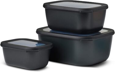 Прямокутний набір Cirqula з 3 предметів - Банки для зберігання з кришкою - Підходить як ящик для зберігання, холодильник, морозильна камера та посуд для мікрохвильової печі - 750, 1500 і 3000 мл - (Nordic Black, набір 3 шт. и (750, 1500, 3000 мл))
