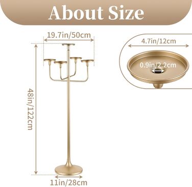 Підсвічник Sziqiqi, великий висота 22 см, 5 вішок, для свічок-паличок, стовпчастих свічок - металевий підлоговий свічник для вітальні на Хелловін, Різдво (золотий, 2)