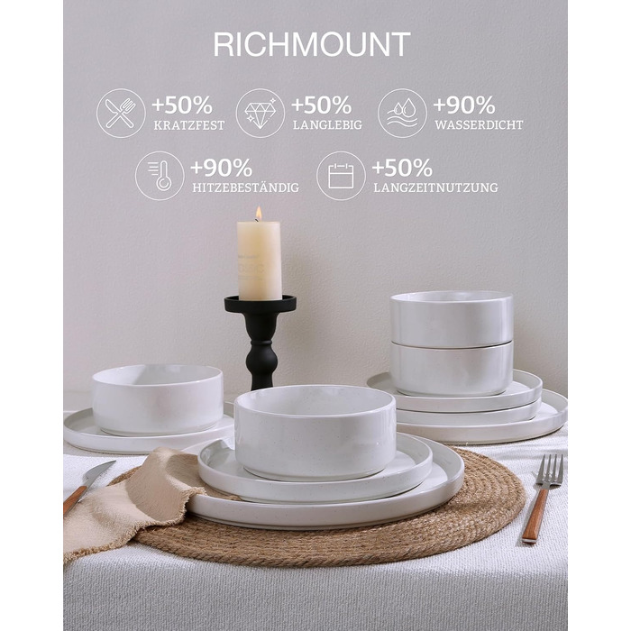 Набір посуду Richmount Nebula для 6 осіб, набір тарілок та мисок із 18 предметів, набір посуду з крапчастої кераміки, можна мити в мікрохвильовій печі та посудомийній машині, сервіз Nebula для 6 осіб (білий, сервіз Nebula для 4 осіб)