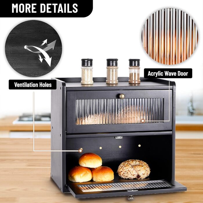 Дворівнева хлібниця 36,5 x 24 x 34 см, чорна Lnopever