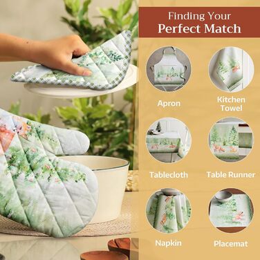 Рукавички для духовки Maison d&39 Hermine, підставки для каструль, 100 бавовна, термостійкі кухонні рукавички, рукавички для духовки (19 см x 33 см) та підставки для каструль (20 см x 20 см) для приготування їжі, Morzine - рукавички для духовки (19 x 33 с