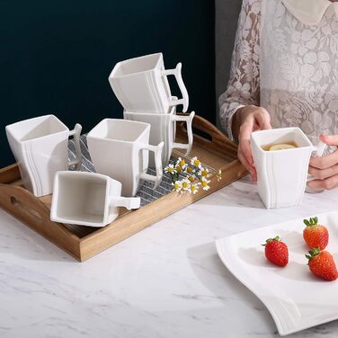 Серія FLORA, набір з 6 порцелянових креманки для каш, миски для рису 450 мл, закусочної миски, десертної миски для салату, супів, рамен, фруктів і т.д. 13,5x13,5x5,4 см (білий, 6 шт. кружок)