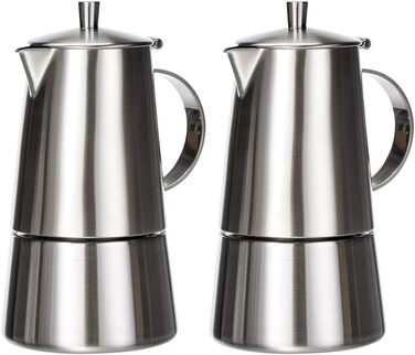 Кофеварка Cilio MODENA, Нержавеющая сталь , Подходит для всех типов плит , Ø 8,5 см , Можно мыть в посудомоечной машине , Кастрюля мокко , Кофеварка эспрессо , Кофеварка для кемпинга (4 чашки (упаковка из 2 шт. ))