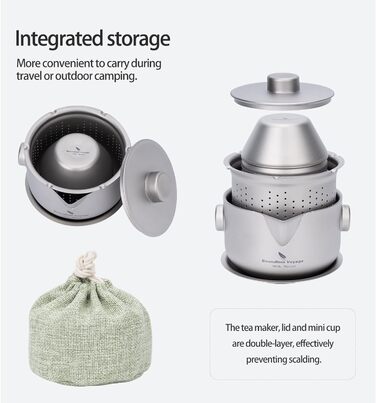 Безмежна подорож Титанова двошарова чайниця з кришкою з фільтром Ультралегкий чайник Кавова чашка проти опіків Посуд для напоїв для кемпінгу Туристичний офіс (Ti3137D-чайник 3 чашки)