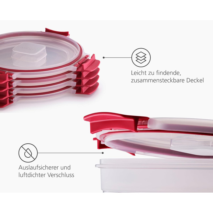 Набір круглих пластикових контейнерів 1 л з кришкою, 4 предмети, червоний Joseph Joseph