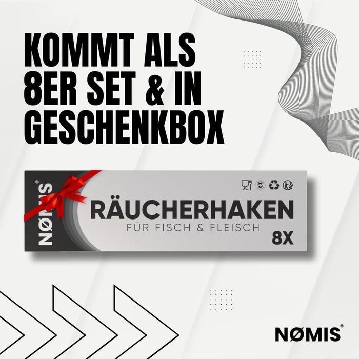 Набір гачків для коптильні з нержавіючої сталі 8 шт 21 см NØMIS