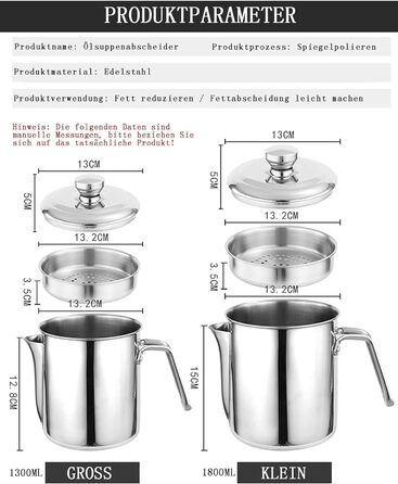 Сепаратор для відокремлення жиру 1,3 л з кришкою, нержавіюча сталь YITAIYUAN