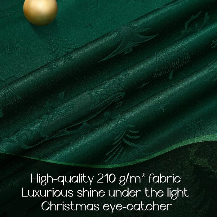 Маленька різдвяна скатертина Romanstile, яку можна прати та вона водовідштовхувальна, жакардові олені та ялинка, квадратна скатертина для журнального столика, святкова, подарункова ( 160 см, темно-зелена)