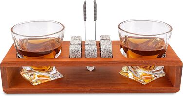 Набор стаканов для виски и 8 камней для виски в деревянной раме подарочная коробка SEIZER