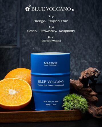 Ароматичні свічки M&SENSE з натурального соєвого воску, натуральна соєва свічка для домашнього декору, тривалий час горіння до 70 годин, класні подарунки-свічки для чоловіків і жінок (320 г, блакитний вулкан)