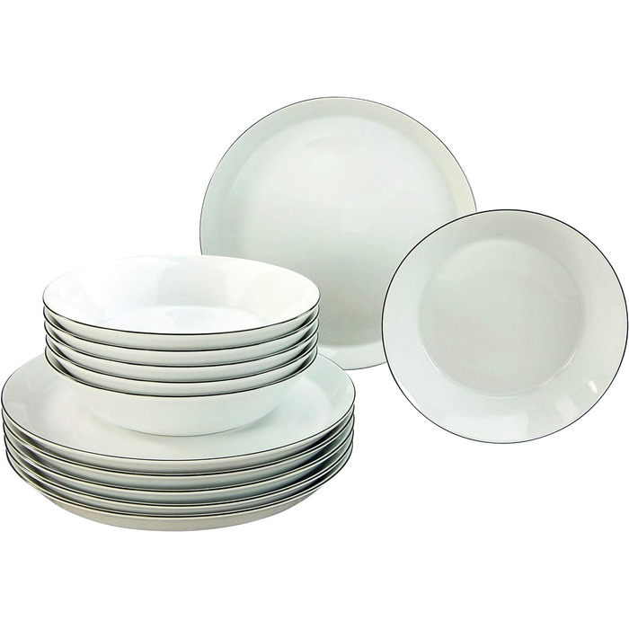 Набір тарілок на 6 персон, 12 предметів, Black Line Creatable