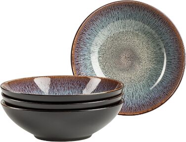 Керамічний набір посуду на 4 персони із зелено-коричневою реактивною глазур'ю, комбінований сервіз із 20 предметів у сучасних стриманих формах купе, керамограніт (супова тарілка), 934100 Series Teona