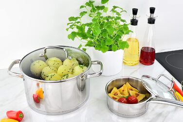 Маленька каструля Linnuo для індукції 16 см зі скляною кришкою, маленька каструля об&39ємом 1,5 л з нержавіючої сталі 18/10, ручка не нагрівається, коване дно для всіх плит, міні-каструля, каструля для молока для індукції, каструля (24 см 6,0 л)