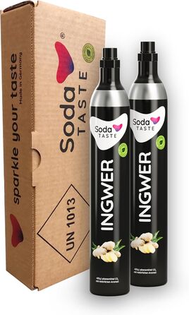 Набір із 2 змінних балонів CO2 SodaTASTE (змінний) для газованок, з натуральним м&39ятним смаком, без сиропу, для приготування до 120 л ароматизованої газованої води, без цукру (УВАГА потрібні 2 порожні балони) (Імбир)