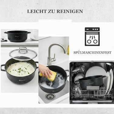 Каструля/горщик GOLDMANN з антипригарним покриттям та скляною кришкою, 6,5 л, мармурове керамічне покриття, для всіх варильних поверхонь, екологічно чиста (20 см)