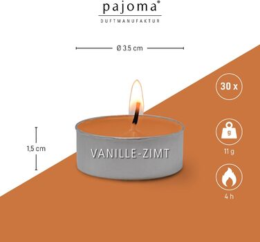 Ароматичні чайні свічки Pajoma 90, 3x30 шт. , ароматичні свічки, багато ароматів на вибір, висота 1,5 см, Ø 3,5 см (ваніль та кориця, 30)