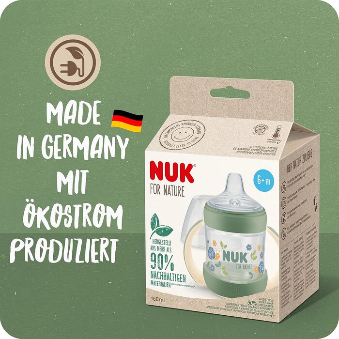 Місяців 150 мл Дисплей контролю температури Антиколіковий клапан герметичний носик для пиття Ергономічні ручки Без BPA Disney Winnie the Pooh blue (Nuk for Nature, Green), 618