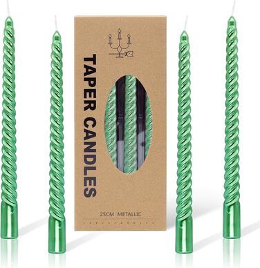 Набір з 4 конічних спіральних свічок 2 х 25,5 см, зелений Alederways