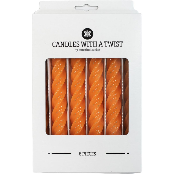 Свічки з крученим конусом, виготовлені в Італії, доступні 25 кольорів, лаковані настільні свічки, спіральні свічки з тривалим часом горіння 5 годин, декоративні свічки, 6 шт. , 2,2 x 21 см (помаранчеві)