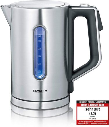 Цифровий чайник SEVERIN зі швидкістю швидкого кип'ятіння та індивідуальним вибором температури, об'єм наповнення 1,7 л XXL, матова нержавіюча сталь / чорний, 3000 Вт, 100 без бісфенолу А, WK 3418 (комплект із тостером із довгим отвором чорний)