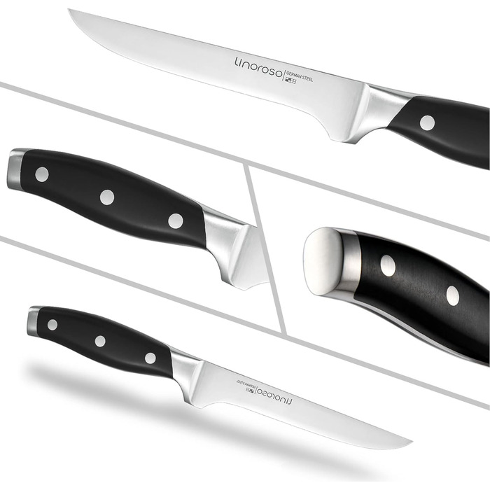 Ніж для чищення овочів linoroso 9 см Ніж для чищення овочів Гострі ножі для фруктів Кухонні ножі Маленькі кухонні ножі Німецькі поковки з вуглецевої сталі Ергономічна ручка з елегантною подарунковою коробкою - Classic Series (5.7-дюймовий обвалочний ніж)