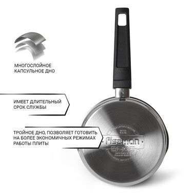 Ковш Fissman ELIZ 16x9 см/1,7л. со стеклянной крышкой нерж. сталь (5316)