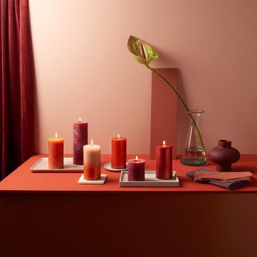 Свічки Bolsius Rustic Pillar - Оливково-зелені - Набір з 4 шт. - Декоративні побутові свічки - Час горіння 60 годин - Без запаху - Натуральний рослинний віск - Без пальмової олії - Оливково-зелені (13 x 7 см, червоні)