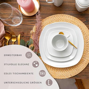 СПІВАЧКА Білий обідній сервіз Bilgola, порцеляновий набір посуду з 30 предметів на 6 персон, набір тарілок округлого дизайну, обідня тарілка (комбінований сервіз 16 шт. )