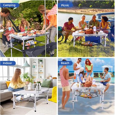 Складаний кемпінговий стіл з 2 рівнями висоти 90 х 60 см білий Sportneer
