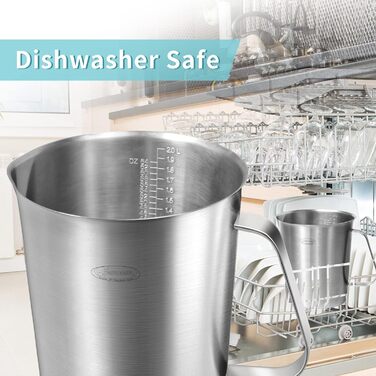 Мерный стакан Newness из нержавеющей стали, 1000 мл 3 измерительные весы, включая чашки, шкала ML, OZ Кувшин для молока с маркером с ручкой, мерный кувшин для молока (2000 мл (64 унции, 8 стаканов))